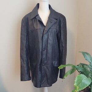 Vintage Black Leather Button Jacket Size 42T
